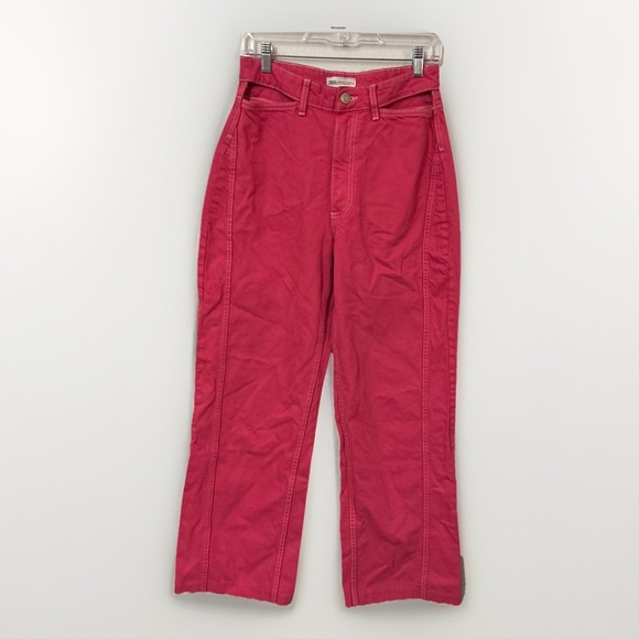 Zara Womens Hot Pink Cut Out Y2K Streetwear Wide Leg High Rise Denim Jeans Sz 6 - Picture 1 of 7
